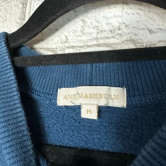 Ann Mashburn Sweatshirt Carmina Top Puff Sleeve Crew Neck Fleece Cotton Blue M